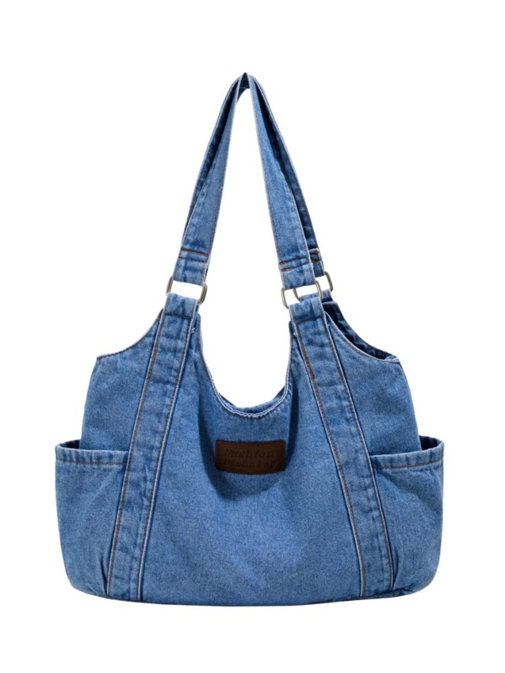 Women's Denim Tote Bag with Zip Closure, Large Capacity Casual Shoulder Bag